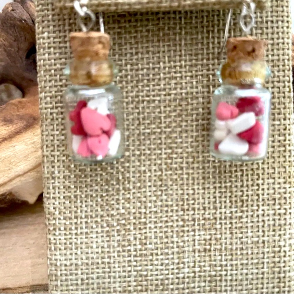Handmade Polymer Clay Valentines Hearts Jar Earrings Set NEW! - Picture 2 of 3